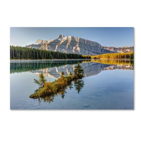 Pierre Leclerc 'Two Jack Lake Sunrise' Canvas Art,12x19